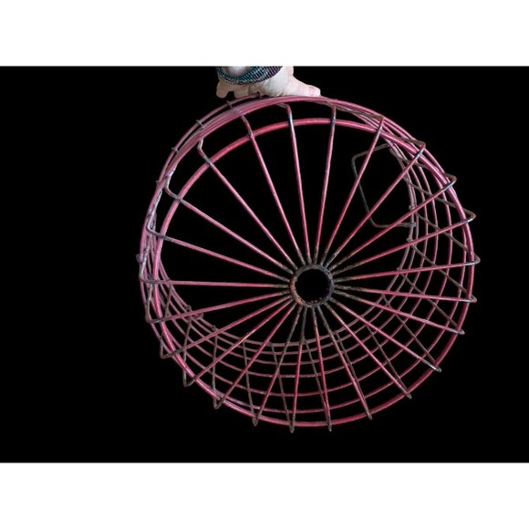 Vintage French Red Painted Wire Basket w Handles Weathered 10" x 14" LARGE - Picture 3 of 8